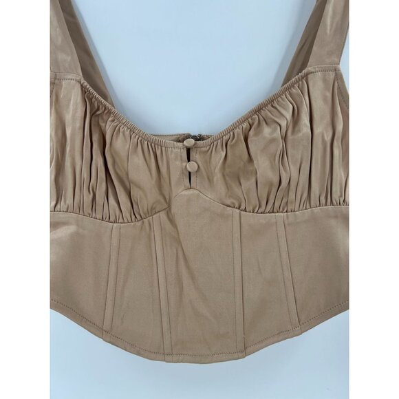 Zara Women M Tan Satin Ruched Corset Top Cropped Bustier Cami Lingerie Style - Picture 5 of 11